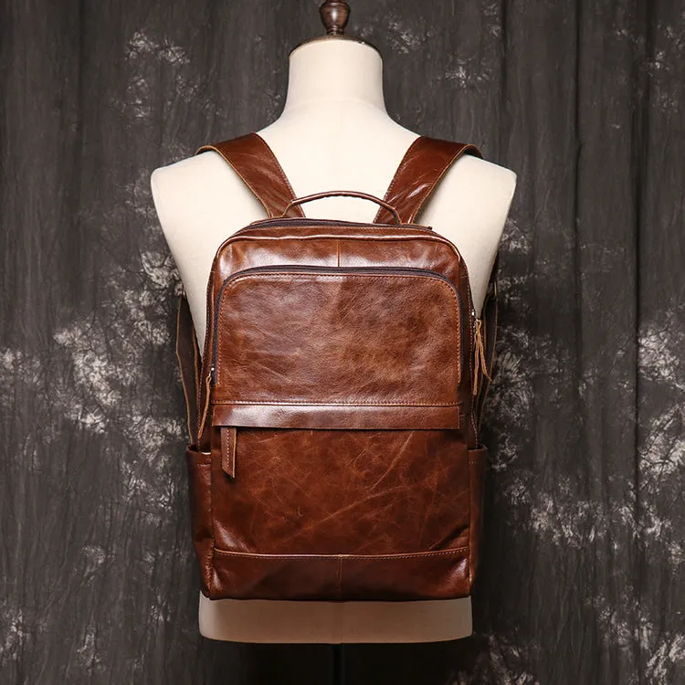 Retro Full Grain Leather Backpack Mens Leather Travel Backpack Genuine Leather Large Capacity Handle Bag Unisex Laptop Bag
