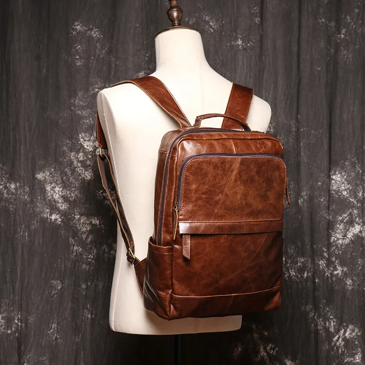Retro Full Grain Leather Backpack Mens Leather Travel Backpack Genuine Leather Large Capacity Handle Bag Unisex Laptop Bag