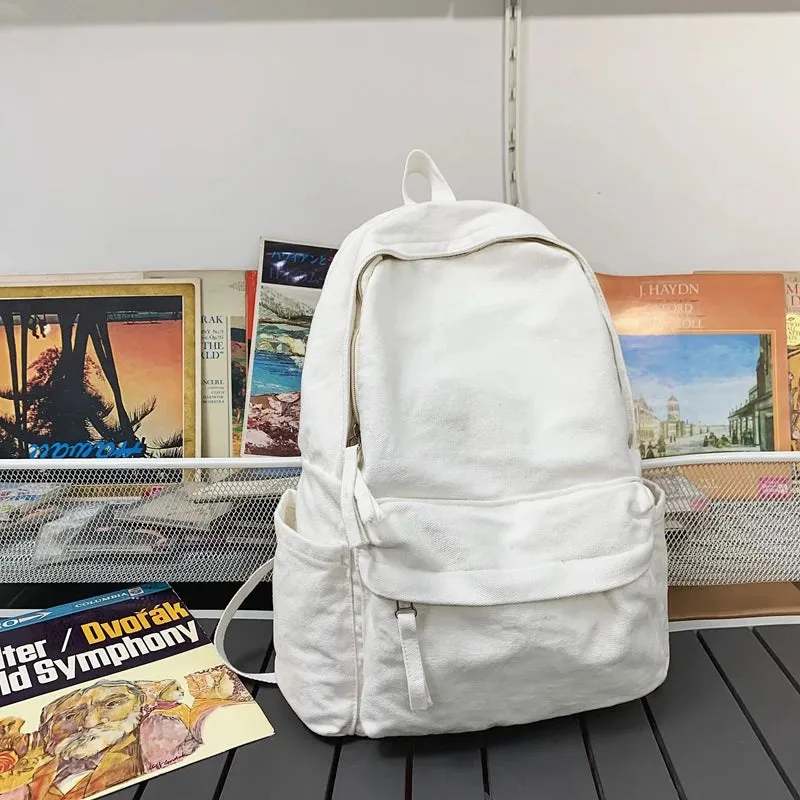 Sohiwoo New Korean Large Capacity Canvas Backpacks Women Kawaii Students Preppy Bag for Teenage Girls Boy School Travel Backpack Bookbag