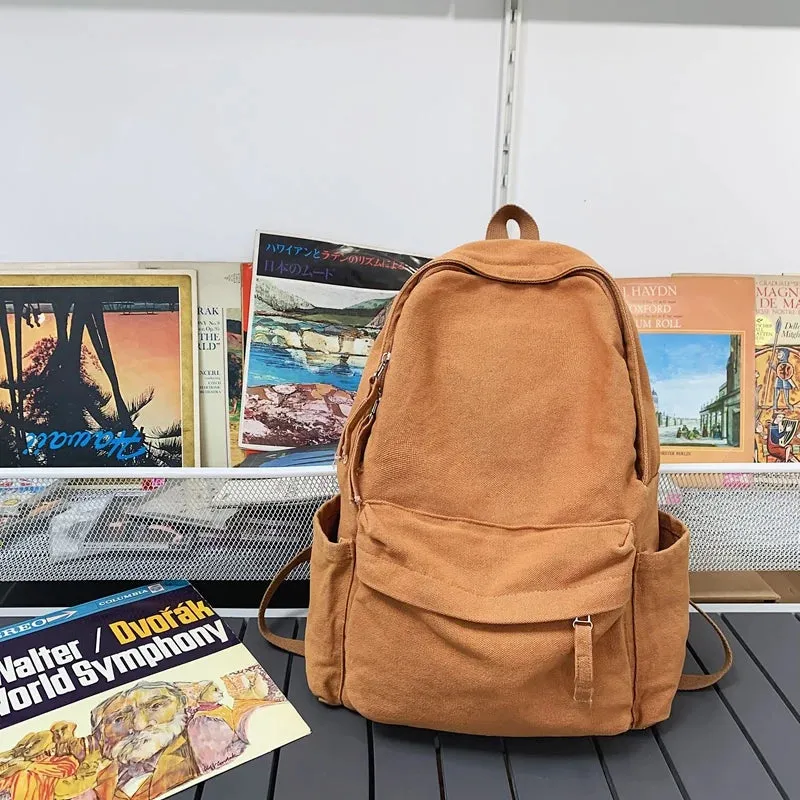 Sohiwoo New Korean Large Capacity Canvas Backpacks Women Kawaii Students Preppy Bag for Teenage Girls Boy School Travel Backpack Bookbag