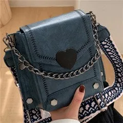 Square Shoulder Bag w/Heart Clasp & Contrast Stitching - #4191-4194