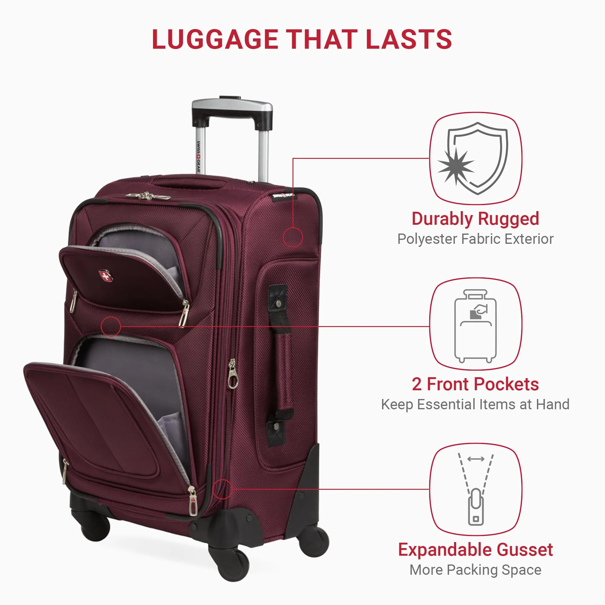SwissGear Expandable 21-Inch Carry-On Luggage, Merlot
