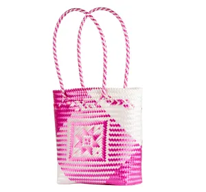 Woven Tote- Medium - Pink and White