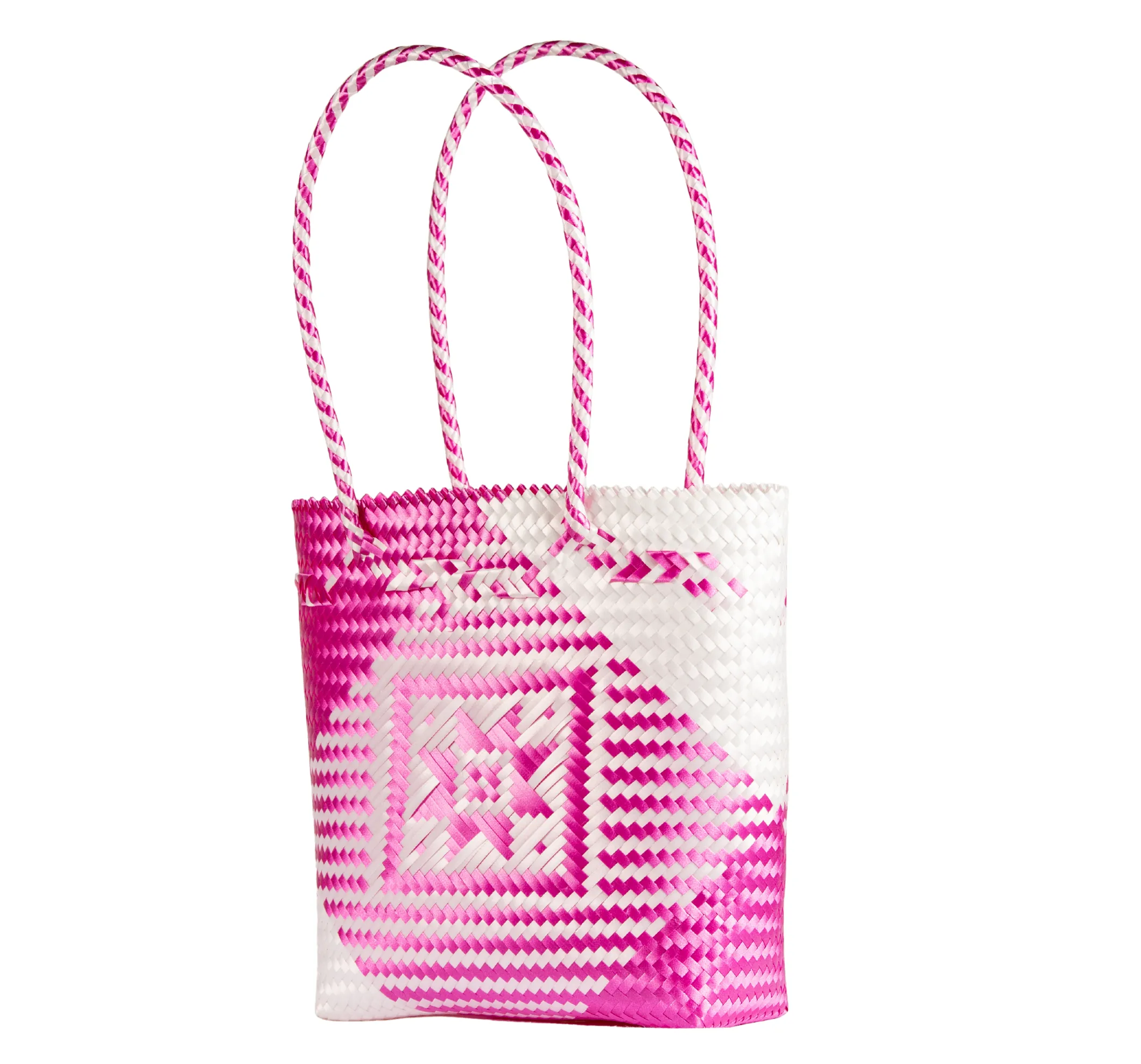 Woven Tote- Medium - Pink and White