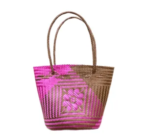 Woven Tote- Medium - Pink, Brown